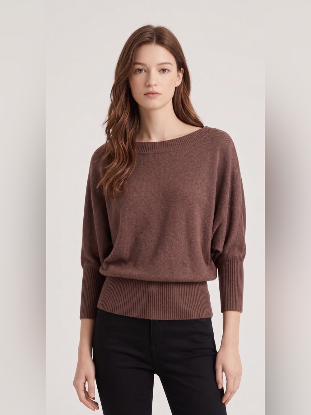 BCBGMAXAZRIA vintage Y2K Brown Relaxed Boatneck Wool Angora Sweater. M